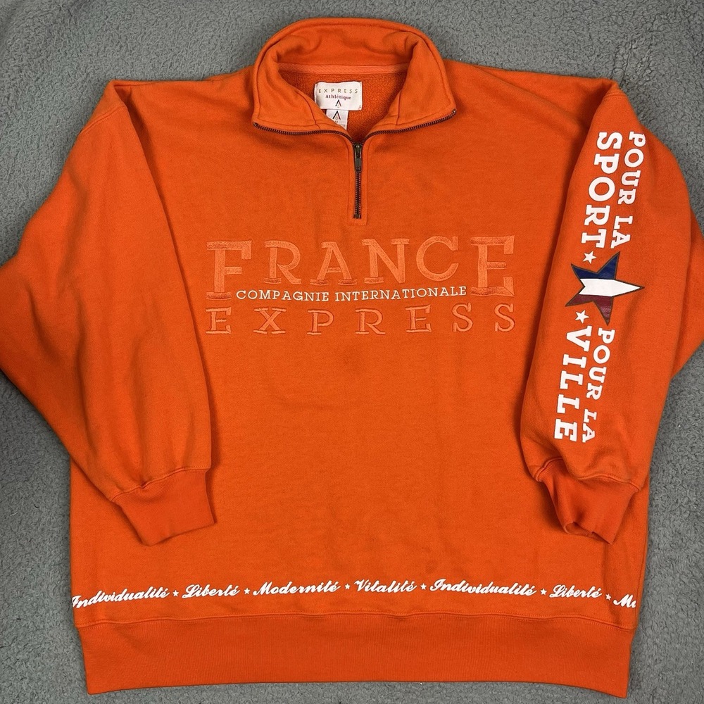 Vintage Express Compagnie Internationals Sweater 1/4 Zip Orange Size Medium